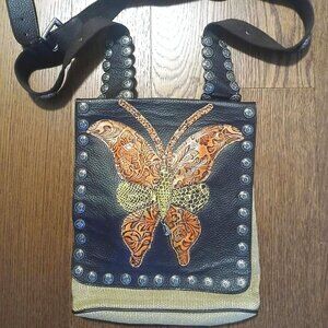 Western Style Faux Leather Crossbody Handbag w/butterfly SHIPS FREE